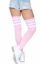 Load image into Gallery viewer, Baby pink Athlete stockings with white stripes