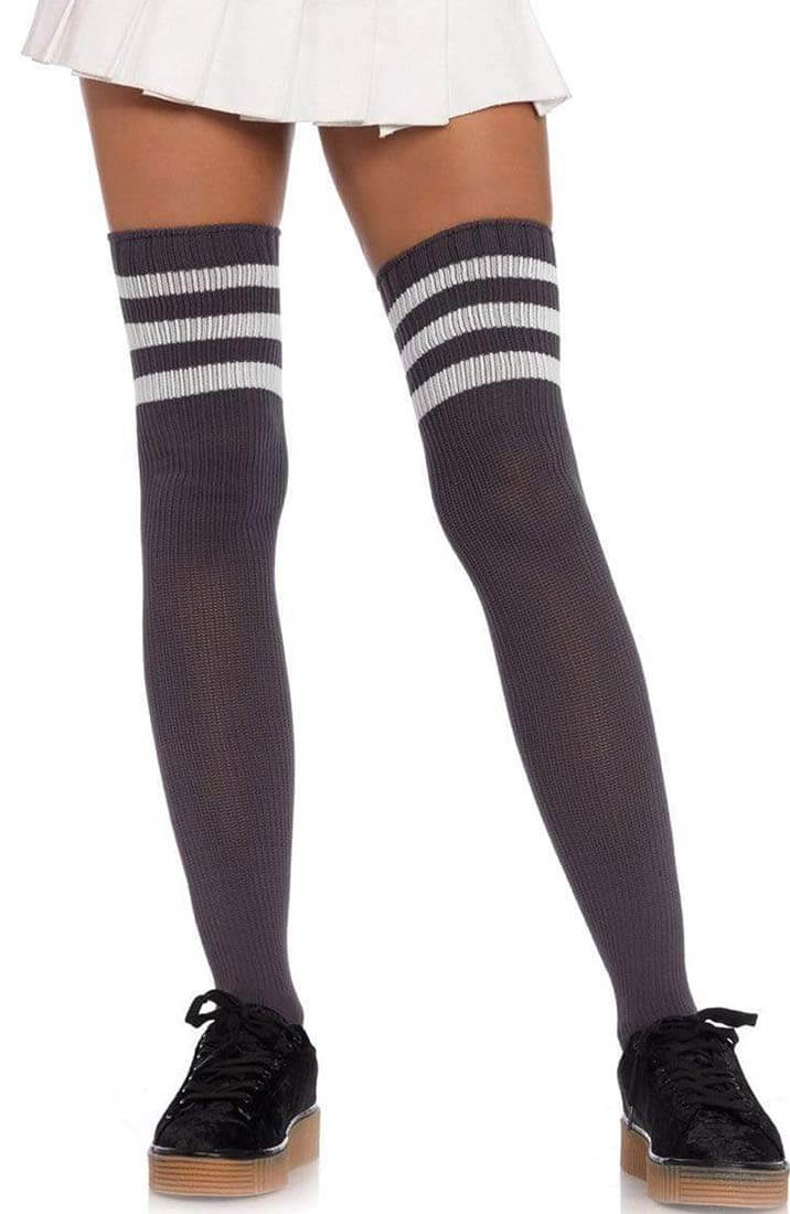 Grey Athlete stockings with white stripes