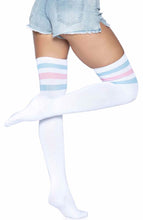 Load image into Gallery viewer, White Athlete stockings with pastel stripes