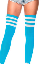 Load image into Gallery viewer, Neon blue Athlete stockings with white stripes