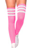 Neon pink Athlete stockings with white stripes