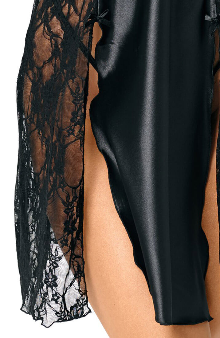 Black satin nightie with lace - Debra
