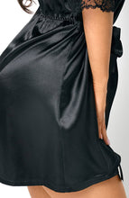 Load image into Gallery viewer, Black satin robe with lace - Dorit