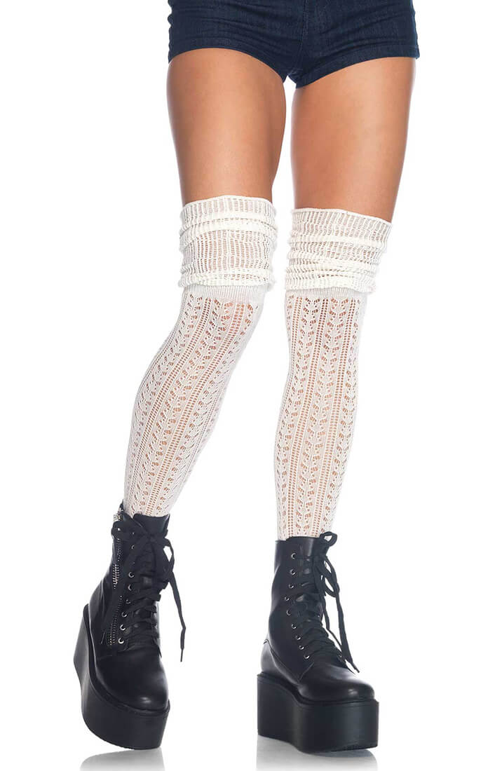 Crocheted ivory thigh highs
