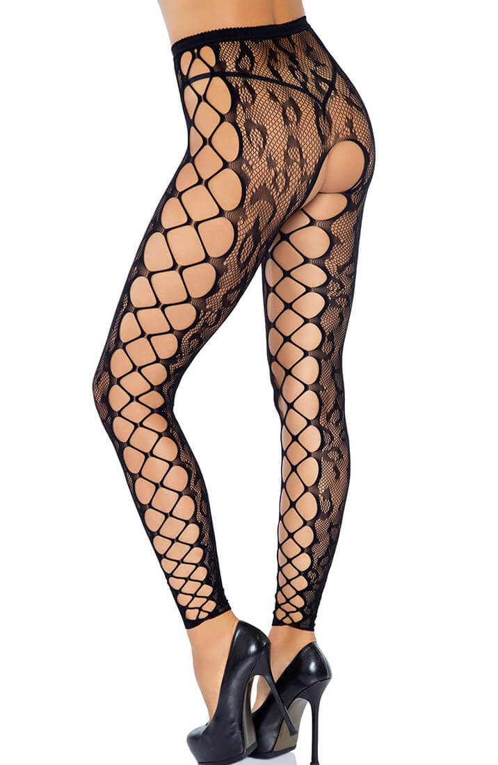 Black leopard footless tights