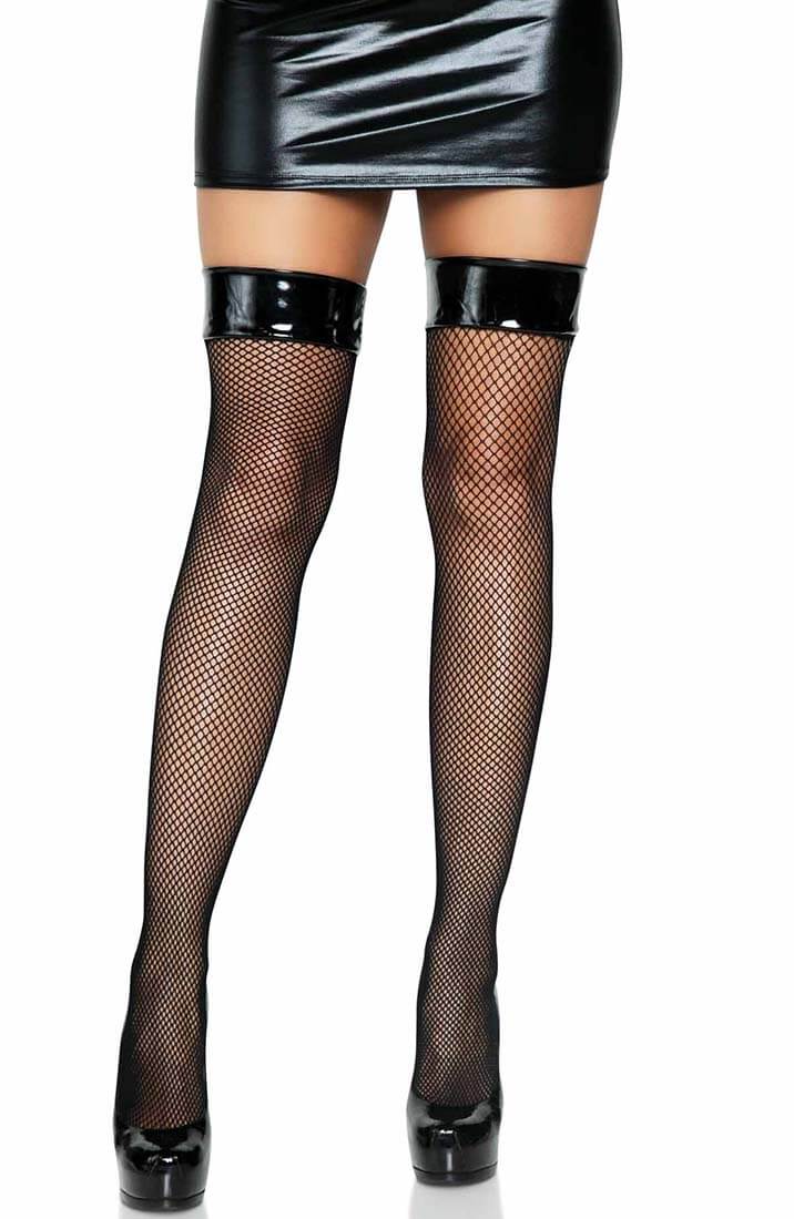 Fishnet stockings with vinyl top