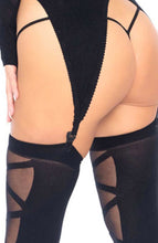Load image into Gallery viewer, 3 Pc opaque sheer faux lace-up bodystocking - Oh Snap!