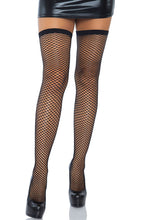 Load image into Gallery viewer, Black net thigh highs with bow &amp; rhinestone backseam