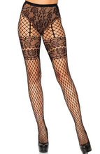 Load image into Gallery viewer, Black French lace cut net pantyhose