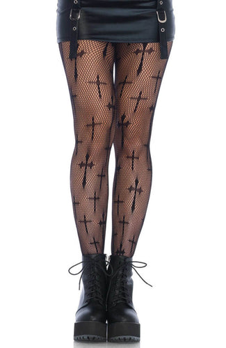 Fishnet pantyhose with crosses
