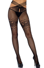 Load image into Gallery viewer, Black strappy wrap around crotchless tights