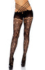 Black strappy open-back lace tights