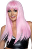 Long straight pink wig with fringe