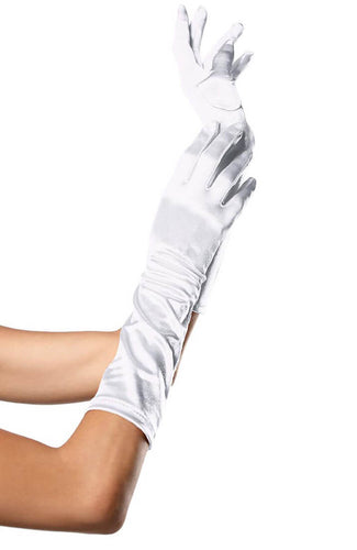 White elbow length satin gloves