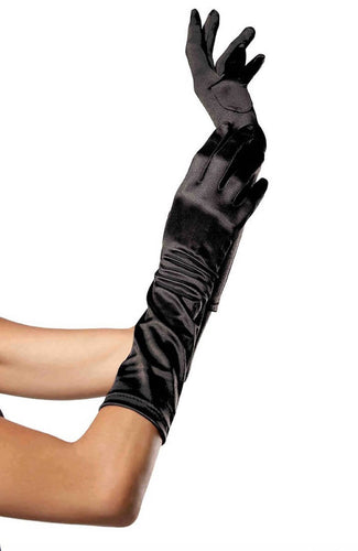 Black elbow length satin gloves
