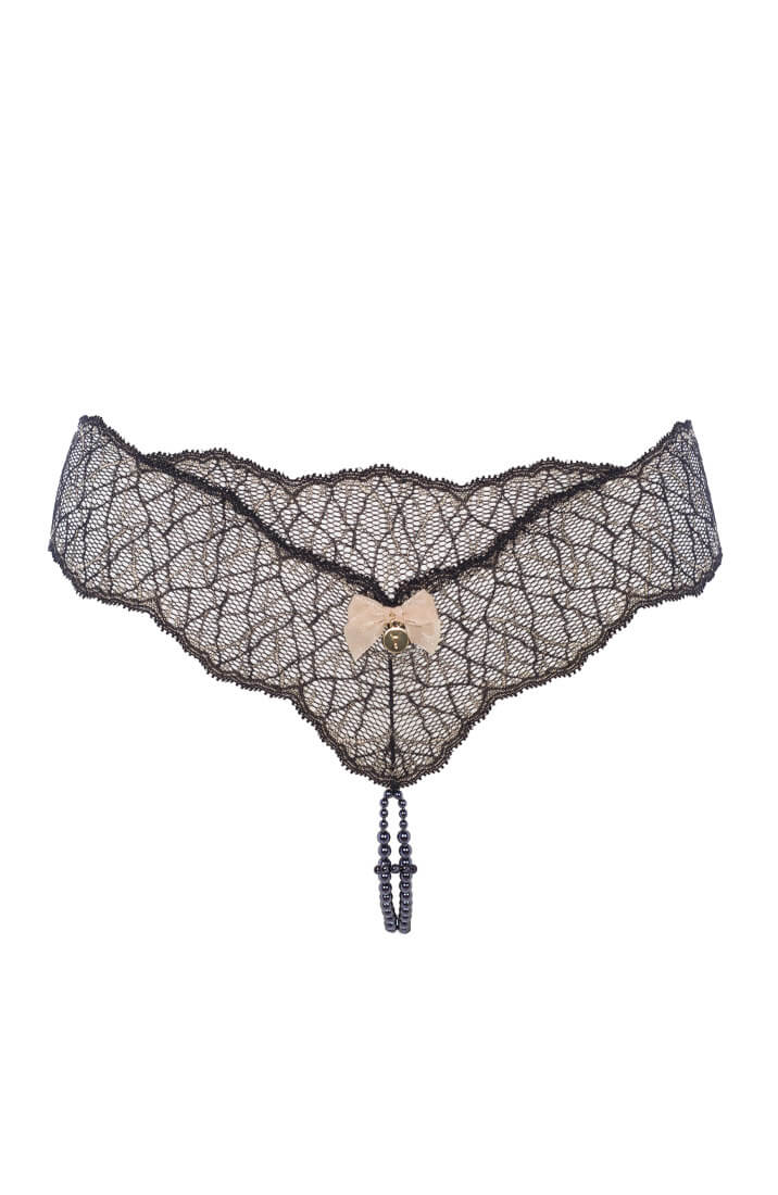 Black thong with black double pearl string | Intense & Sensual