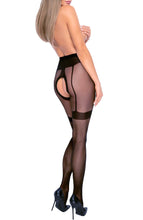 Load image into Gallery viewer, Black crotchless mesh X micronet pantyhose