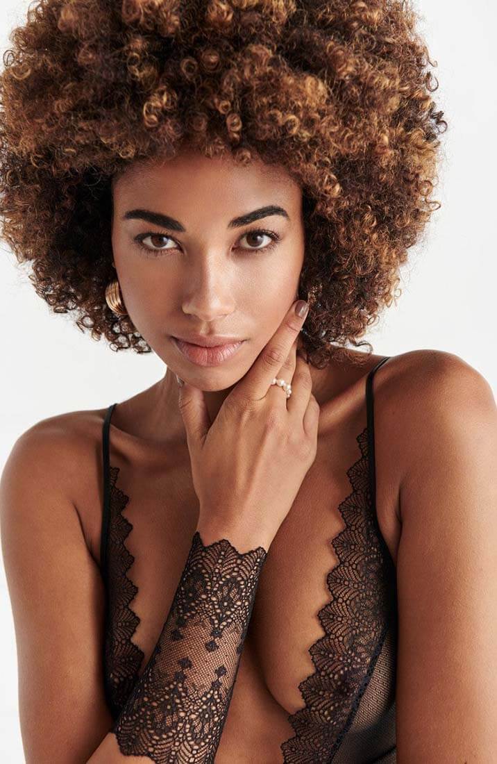 Black glove with stimulating pearls - Geneva Glove