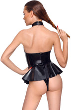 Load image into Gallery viewer, Black vinyl bodysuit with peplum - The Affair