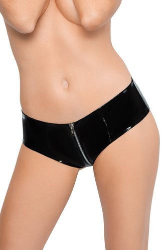 Black vinyl brief panty with 2-way zip - Acquired Taste