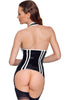 Black vinyl bustier with white stripes - One Down