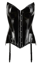 Load image into Gallery viewer, Black vinyl corset with suspenders - Let&#39;s Get It On, Baby