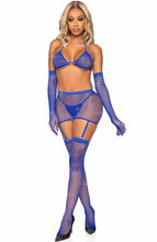 Load image into Gallery viewer, Blue rhinestone fishnet lingerie - Blue Passion