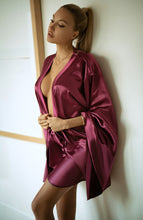 Load image into Gallery viewer, Burgundy satin robe - Elena Belle