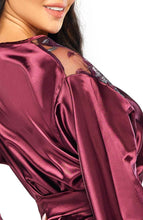 Load image into Gallery viewer, Burgundy satin robe with embroidery - Skylar