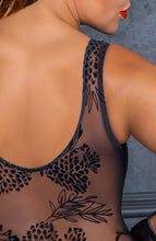 Load image into Gallery viewer, Sheer black bodysuit with flock embroidery - Break The Ice