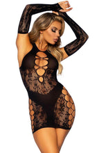 Load image into Gallery viewer, Dual net lingerie dress &amp; gloves - Peep Show