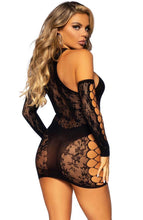 Load image into Gallery viewer, Dual net lingerie dress &amp; gloves - Peep Show
