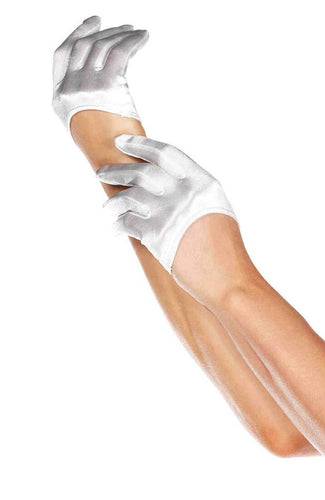 White mini cropped satin gloves
