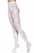 Load image into Gallery viewer, White fishnet pantyhose with snowflakes