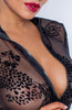 Sheer black long sleeve bodysuit with flock embroidery - Amnesia