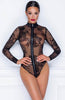 Sheer black long sleeve bodysuit with flock embroidery - Amnesia
