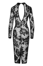 Load image into Gallery viewer, Long sleeve pencil dress with flock embroidery - First Kiss