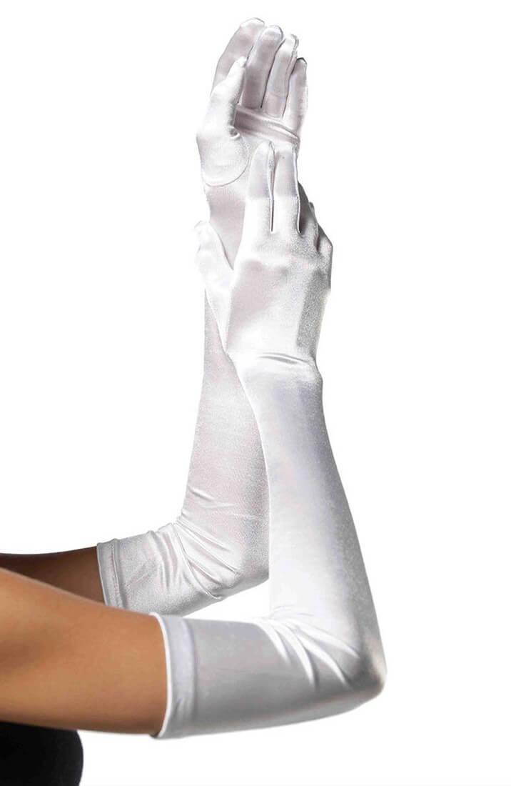 Long white satin gloves