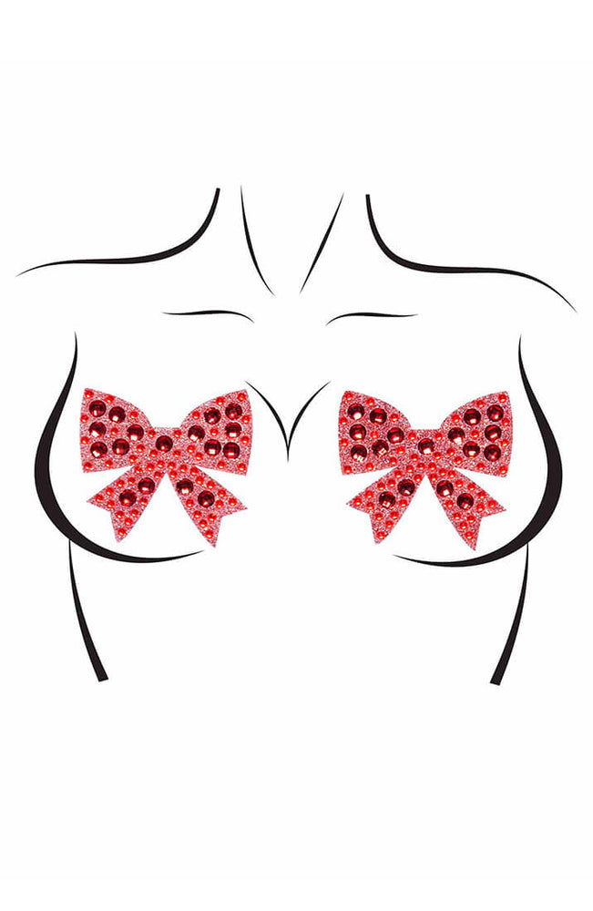 Red bow nipple stickers with rhinestones