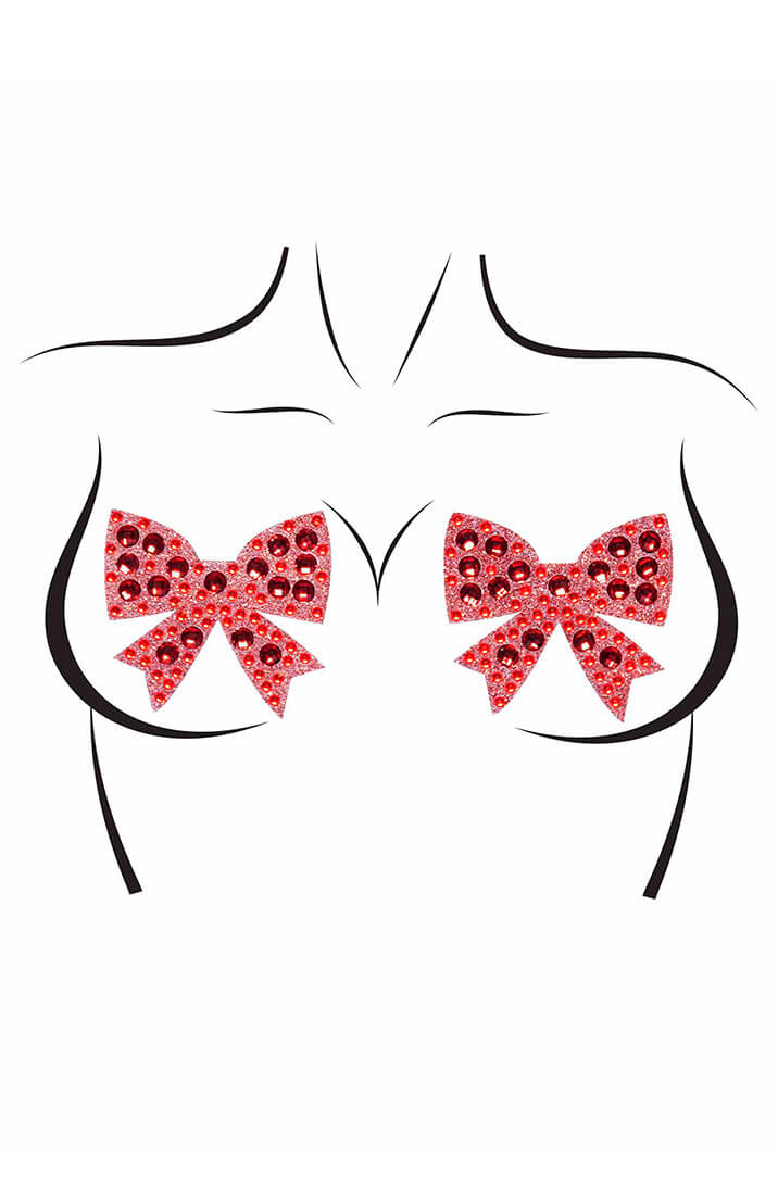 Red bow nipple stickers with rhinestones