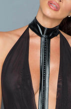 Load image into Gallery viewer, Mesh &amp; wet look dress with embellished choker - No Shade