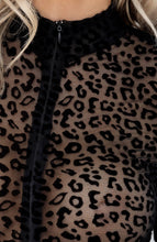 Load image into Gallery viewer, Sheer black bodysuit with leopard flock embroidery - Boomeranged Back