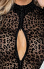 Sheer black bodysuit with leopard flock embroidery - Boomeranged Back