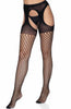 Oval net pantyhose with suspender look
