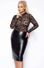 Load image into Gallery viewer, Plus Size lace &amp; wet look pencil dress - Miss Behaved