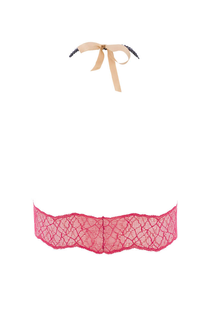 Red bralette with pearl strand - Sydney Dark Bra