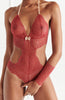 Red bodysuit with double pearl string - Sydney Body Double