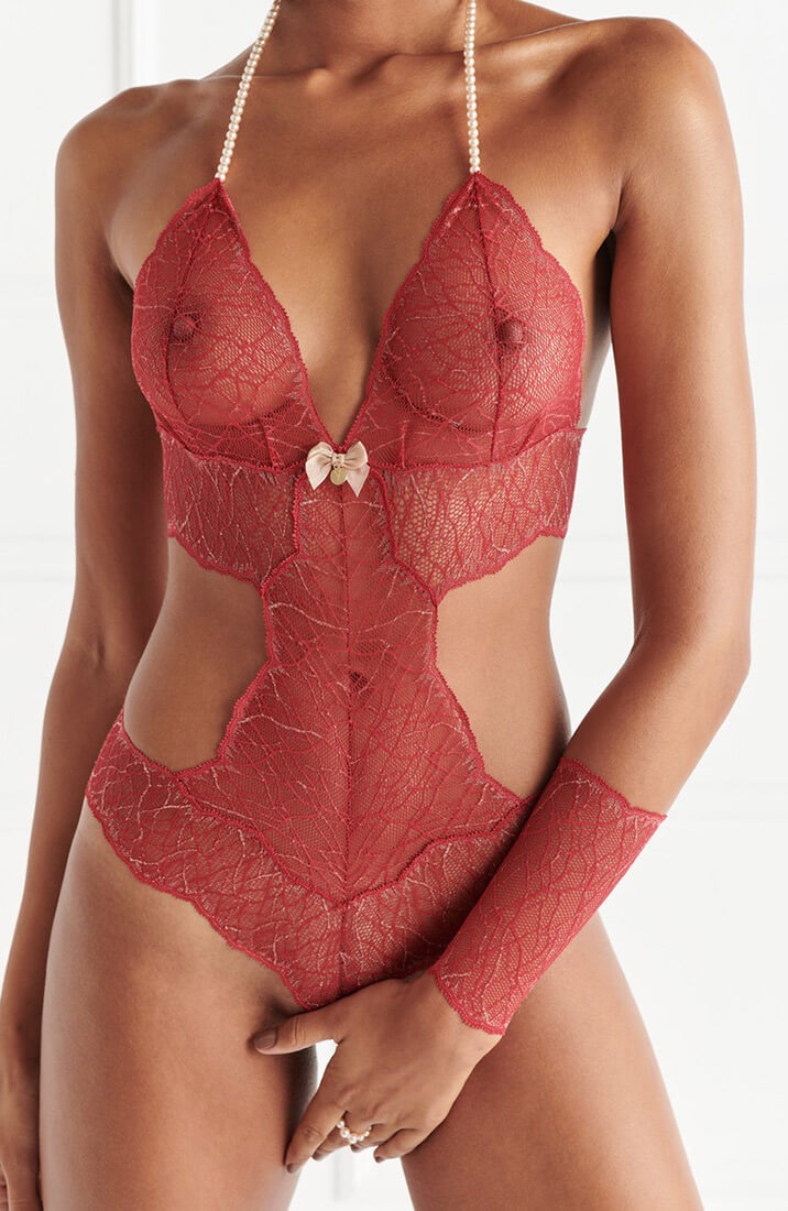 Red bodysuit with pearl string - Sydney Body Single