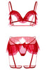 Red 3 pc. lingerie set - Love & Kisses