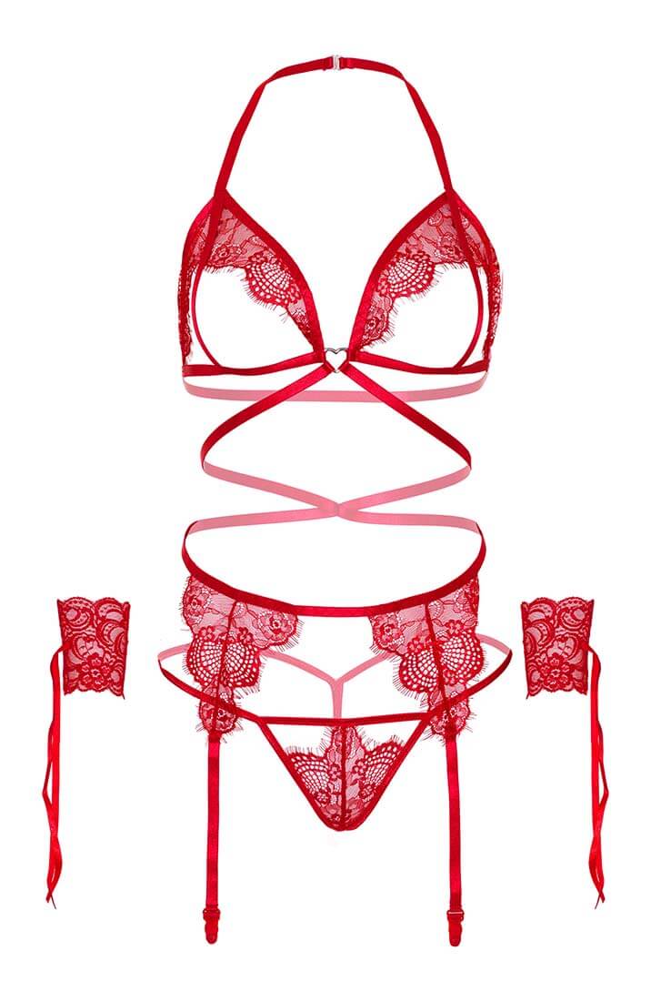 Seductive red open cup lingerie set - Midnight Moves – COAXcopenhagen.com